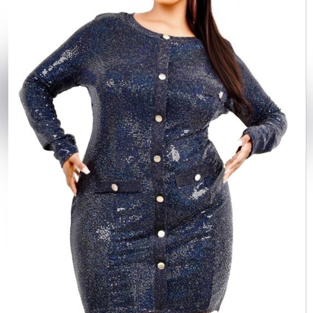 Elegant Navy Sequin Dress